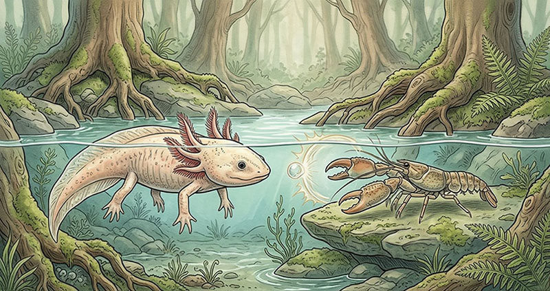 Axolotl vs Pistol Shrimp