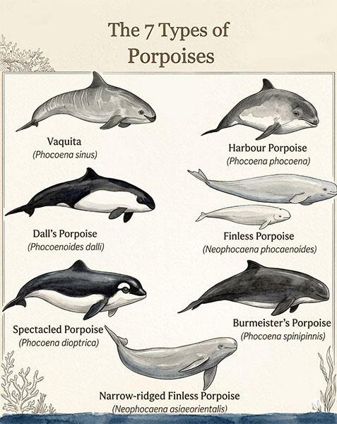 Different types of porpoises