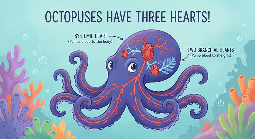 Octopus with three hearts