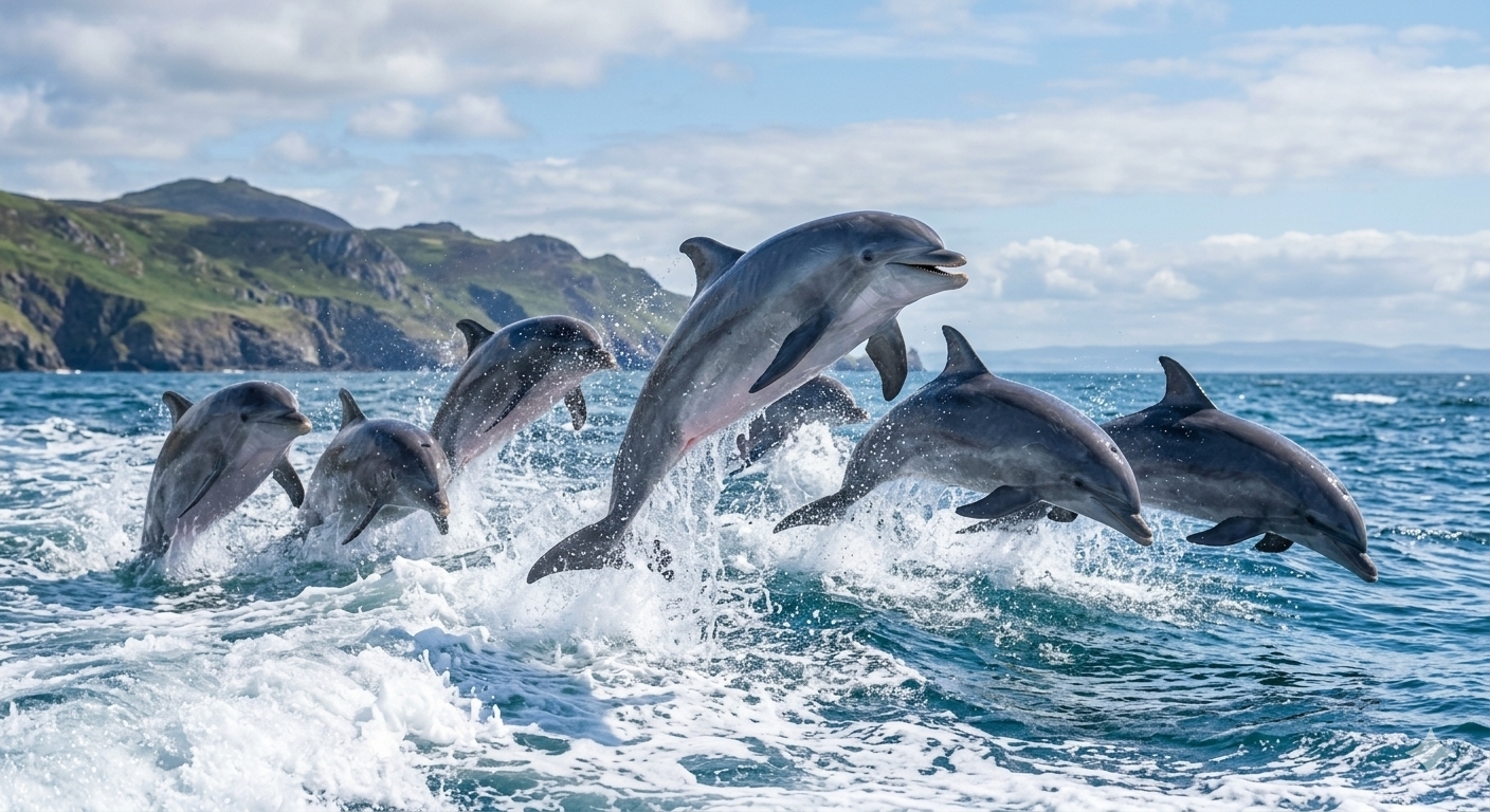 Dolphin jumping ocean