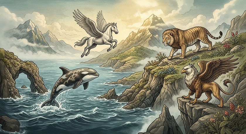 Examples of hybrid animals for kids including liger zonkey griffin and pegasus