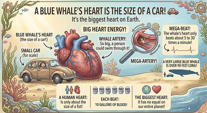 Whales heart size of car